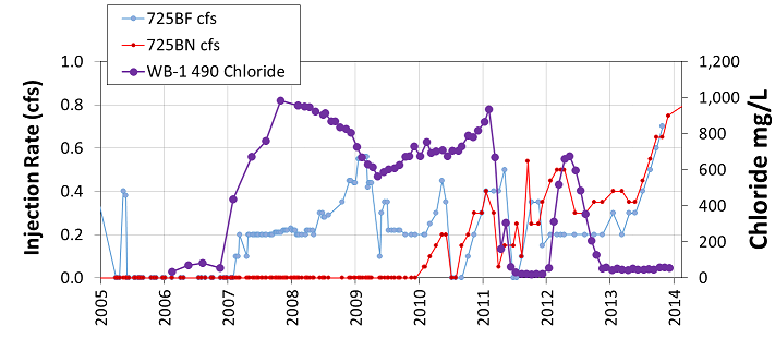 Time plot of injection rates and chloride concentration