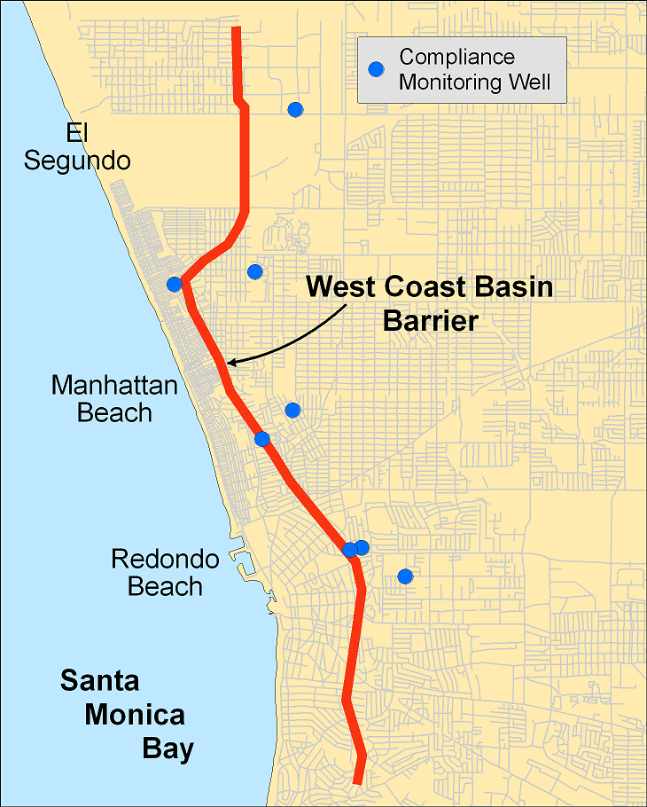 Map of West Coast Basin barrier inland of Santa Monica Bay